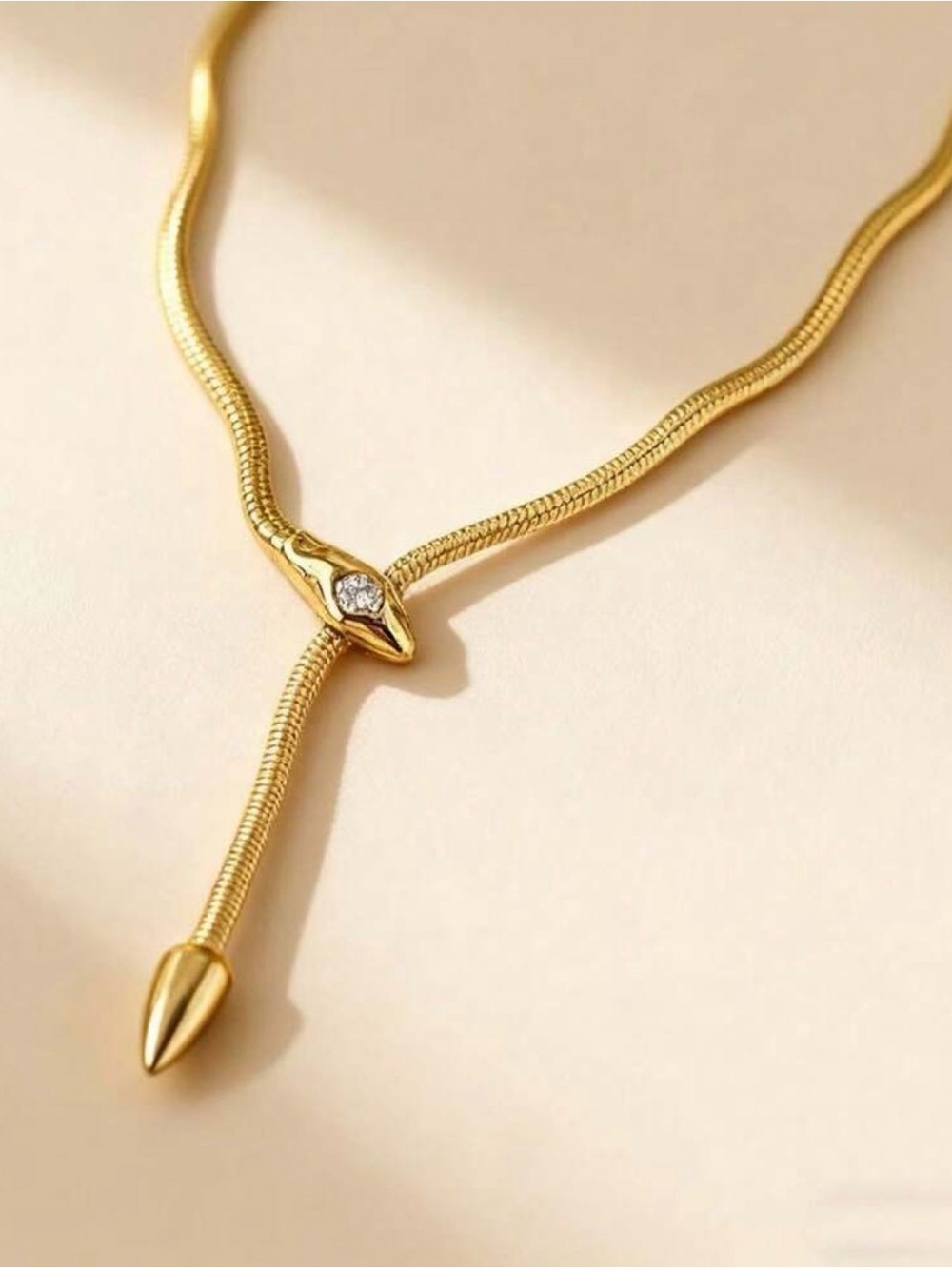 Gold Snake Lariat with Crystal Detail